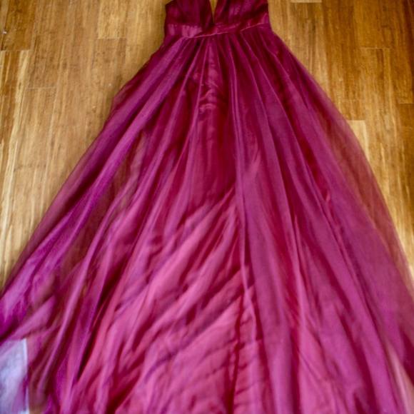 Floor-length Deep V Neck Burgundy Dress - Picture 6 of 8